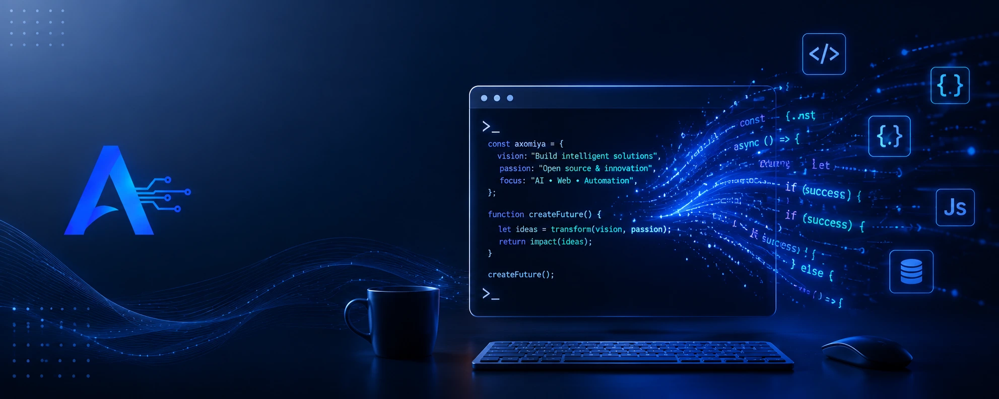 Developer coding on laptop with AI autocomplete suggestions