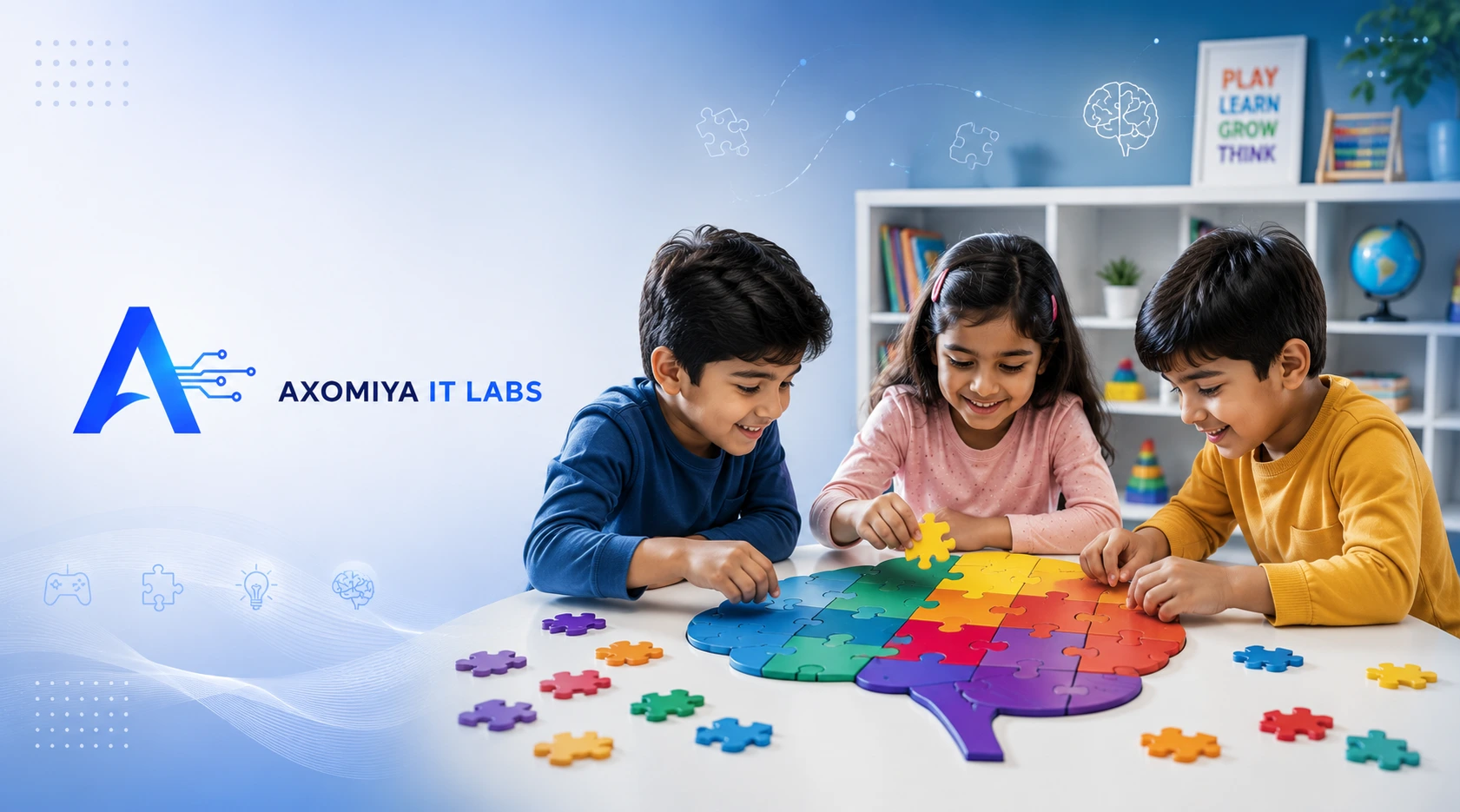 Kids playing educational learning games on a tablet device
